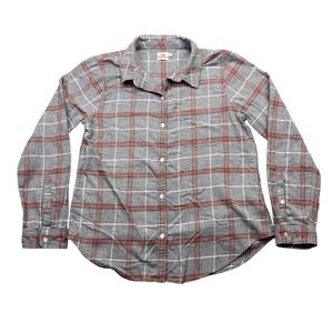 Faherty Womens Organic Cotton Plaid Flannel Shirt Grey Red White Size‎ M Preppy